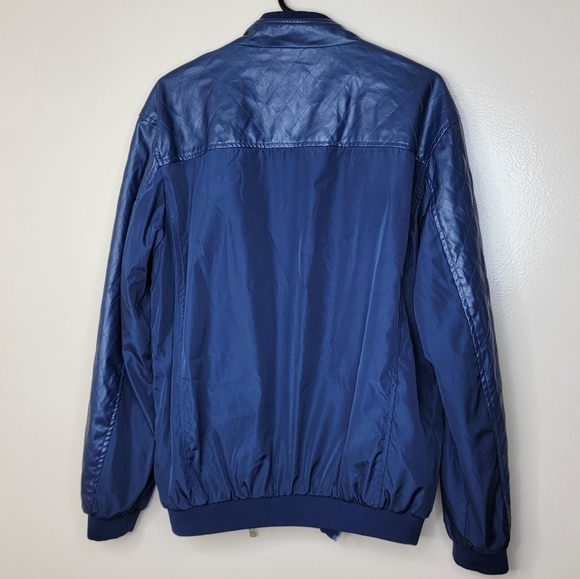 Springrain Jacket Blue Zip Faux Leather Bomber Jacket Men's Size Large - Picture 6 of 6